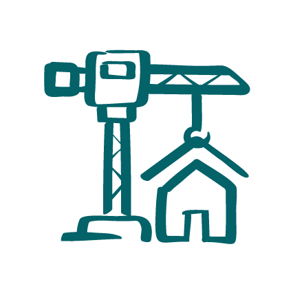Icon showing a construction crane and house