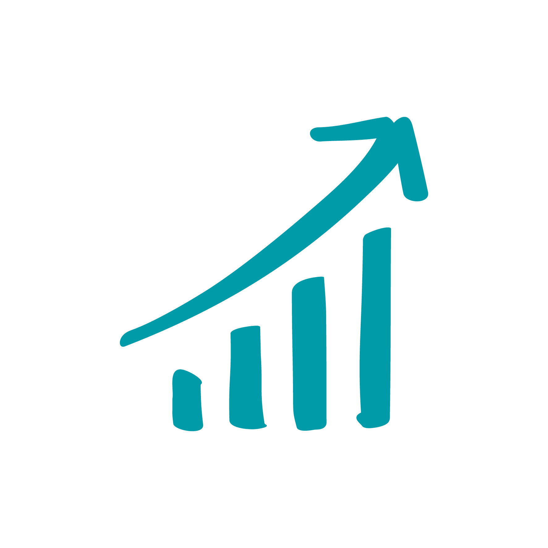 Icon of a bar chart with an arrow leading upward