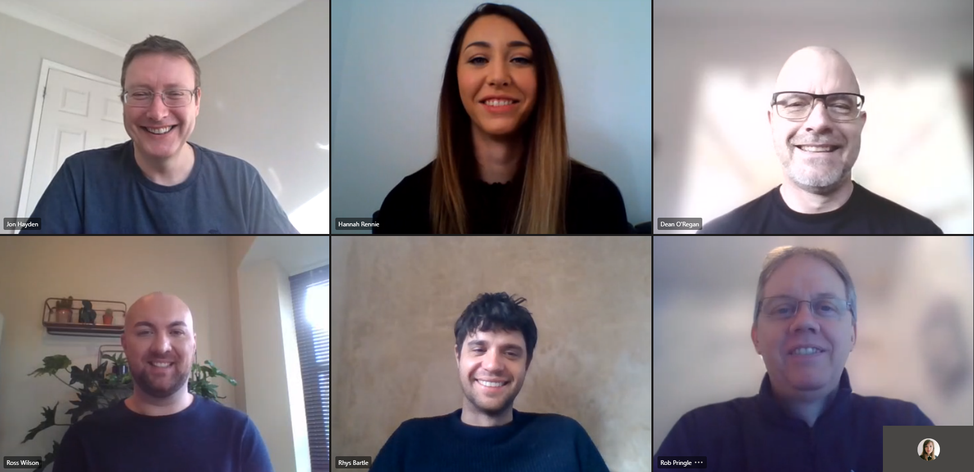 Photo of the Development team on a group video call