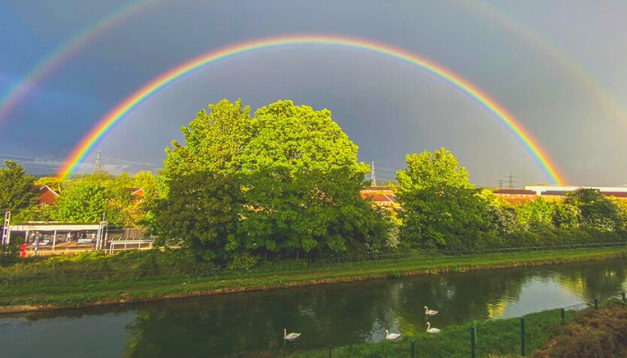 Photo of double rainbow over river in Broxbourne